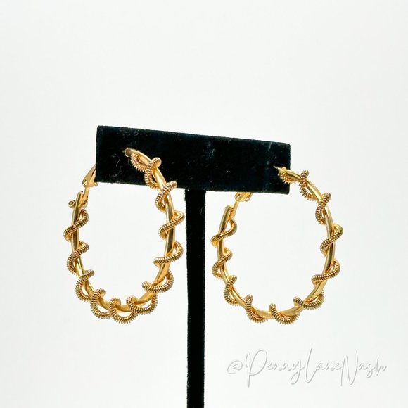 Vintage Jewelry - Vintage Gold Medium Hoop with Twisted Spring Earrings
